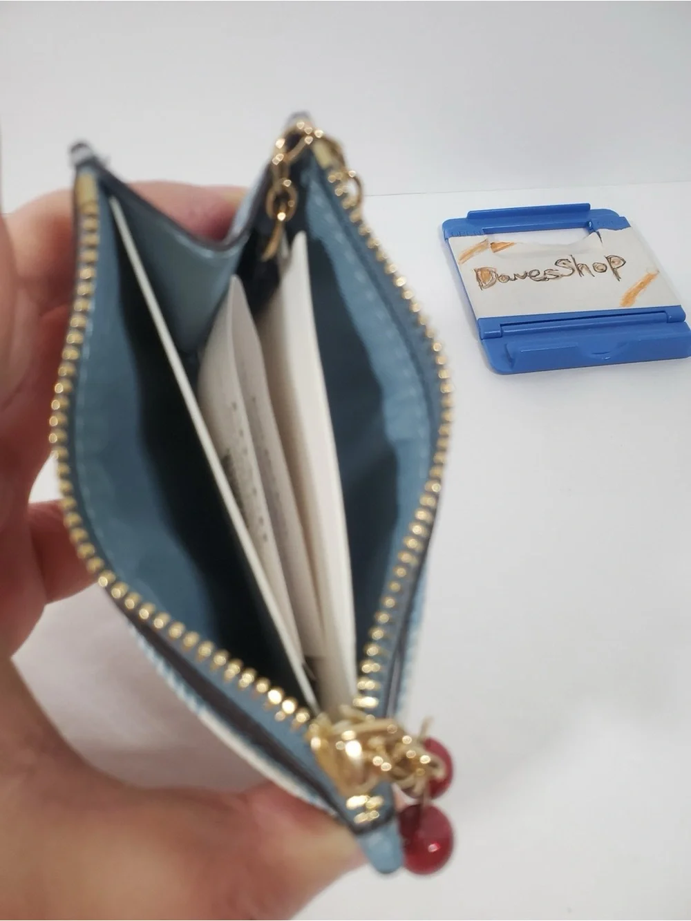 Coach Mini Skinny Id Case With Gingham Print And Charm NWT